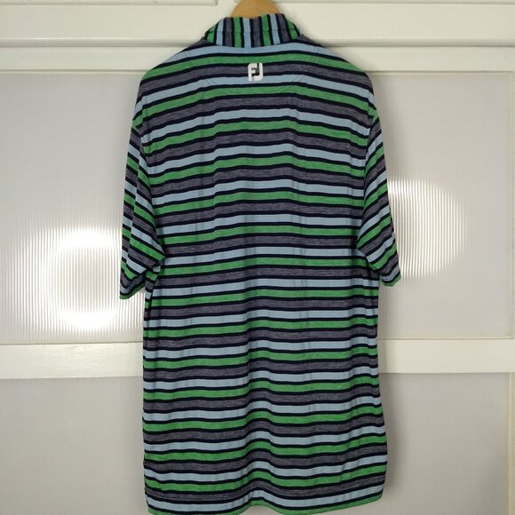 Footjoy Striped Green Blue Polo Embroidered Logo PGA National Size Medium	Collar - Picture 3 of 12